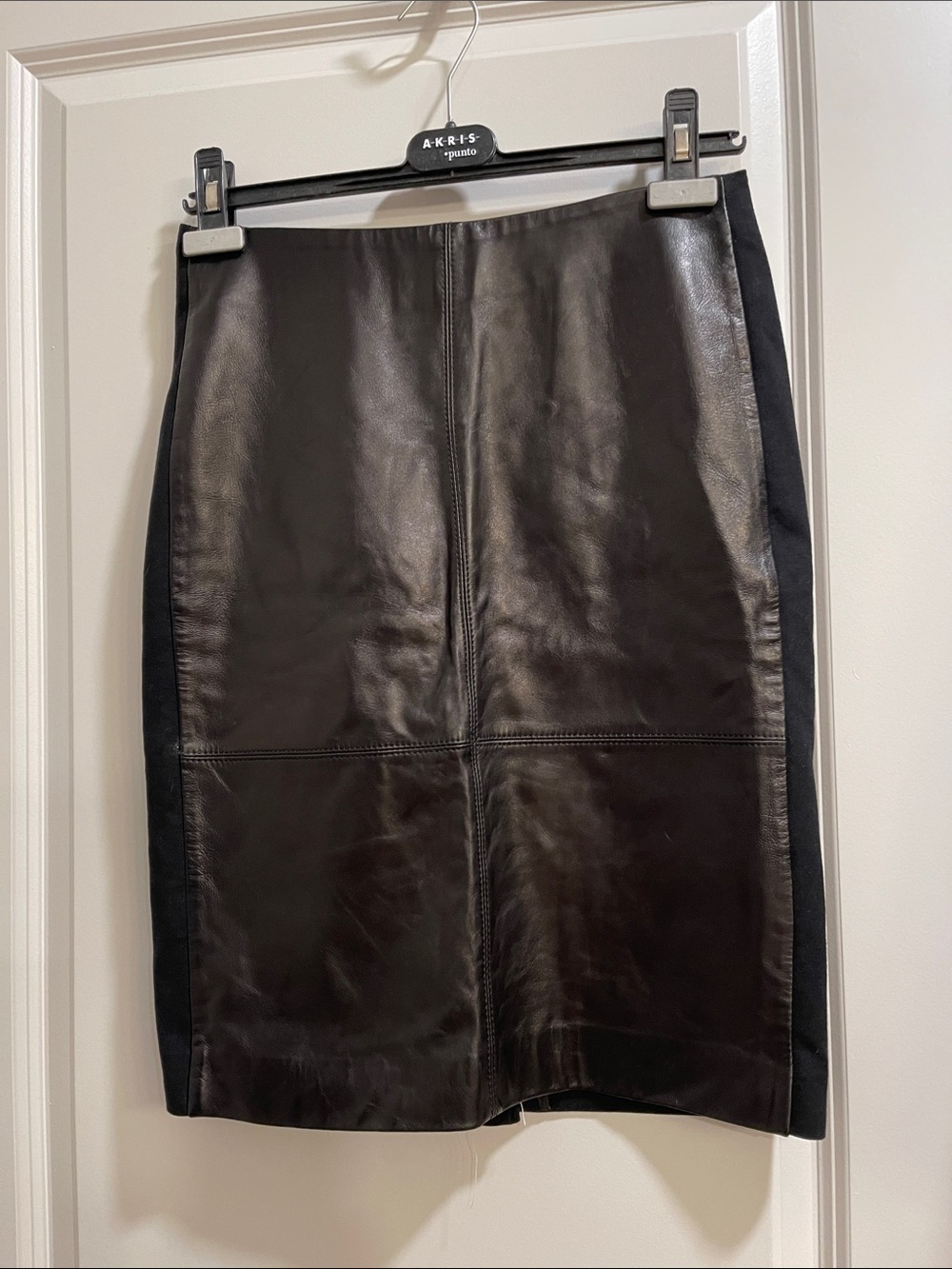 Talbots Black Leather-Panel Pencil Skirt